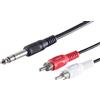 1aTTack.de Cavo audio jack da 6,3 mm nero a 2 RCA, 5 x 1,5 m, connettori stampati, contatti nichelati