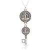 Only faith Collana chiave di San Benedetto in argento rodiato 925, medaglia croce di potere protettivo con chiave, catena italiana 45 cm, donna, finitura invecchiata, Pequeño, Argento sterling