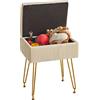 YMYNY Poggiapied, Sgabello Contenitore, Pouf Sgabello Ottoman, Sgabello Velluto, Piedini in Metallo Dorato, per Casa Soggiorno, Camerino, Camera da Letto, Beige 40×29.5×48CM HBD024M