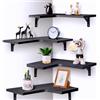 Wlicon Set di 4 mensole angolari galleggianti da parete, stile rustico moderno, mensole da parete, in legno, per decorazione domestica, camera da letto, soggiorno, bagno, cucina, ufficio