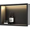 Bernkot Doccia in acciaio inox spazzolato, 45 cm x 30 cm, con luce LED integrata, impermeabile, senza necessità di piastrelle, nicchia da parete per la conservazione del bagno, montabile tramite vasca