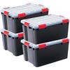 Iris Ohyama, Scatole Portaoggetti Ermetiche in Plastica, 50L, Set di 4, Nero, Coperchio Impermeabile, con Chiusura, Impilabile, Per Esterni, Garage, Vestiti, Antipolvere, Senza BPA, DDAT-L