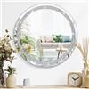Lzuso Specchio da parete con cristallo Crush e diamante per parete, decorazione rotonda, senza cornice, argento, specchio Bling ed elegante per Hallway Bathroom Bedroom Living Room, 60 x 60 cm