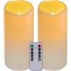 Nancia Confezione da 2 candele in plastica impermeabili senza fiamma per esterni, con telecomando e timer, candele elettriche a LED a batteria, diametro 7 x altezza 15 cm, per campeggio, matrimoni