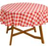 Oojami Pack of 4 Round Checkered Tablecloth - Red & White Plastic Disposable Table Covers for Parties and Events - 78 Diameter