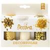 Decora, 2082107, Decormix Set, Confezione con 3 Sprinkles, In Zucchero e cioccolato, Colori Oro e Bianco