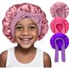 FIRSTPELLA Cuffia in seta per bambini, 3 pezzi, per dormire, per bambini, per dormire, per capelli ricci, per ragazze e ragazzi, con ampia fascia elastica, cuffia per dormire (oro rosa, rosa acceso+viola)