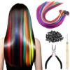 TTYSHIP® 100 Pezzi Extension Capelli Colorati, 50cm Ciocche Colorate per Extension con 1 Pinze, 1 Uncinetto e 100 Anelli per Capelli per Feste e Decorazioni