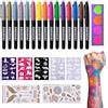 SUSIKEKI Pennarelli temporanei per tatuaggi per pelle, 15 colori + 50 stencil + 43 tatuaggi adesivi, glitter, opachi e fluorescenti, kit di tatuaggi finti rimovibili per adolescenti e adulti
