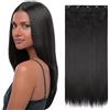 SEGO Extension per capelli, clip per capelli, extension a buon mercato, una sola striscia, clip per capelli, estensione per capelli, clip, 76 cm, nero naturale