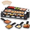 FOHERE Raclette Grill per 8 Persone, 1400W Griglia Elettrica Antiaderente Reversibile con 8 Mini Padelle, Acciaio Inox Opaco, Adatto per Famiglie e Feste