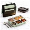 WJUAN Porta Pranzo in Acciaio Inossidabile 1500ml - 5 Scomparti Termico, borsa- Termica e Posate | Lunch Box Antigoccia per Ufficio, Scuola (32x25x7cm)