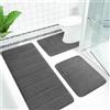 Tutamaz Set di 3 tappetini da bagno in memory foam, assorbenti, morbidi e ad asciugatura rapida, antiscivolo, lavabile, set per doccia, WC e vasca da bagno, grigio scuro