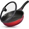 INTIGNIS Padella profonda antiaderente con coperchio, padella 7,6 cm 1, padella e mini wok, rivestimento in ceramica GREBLON, cassaforte per piano cottura a induzione, base in acciaio inossidabile, senza PTFE