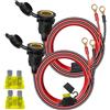 Solryn Set di 2 prese per accendisigari impermeabili, 12 V 24 V, con cavo e terminale a occhiello, 8 millimetro, spina maschio femmina con fusibile per auto, moto, barca, campeggio
