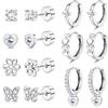 FIOROYAL 7 Paia Orecchini Donna Bambina Cerchio Piccoli Perno in Argento Sterling 925 Orecchini Punto Luce Bambina con Farfalla e Cuore Fiorito CZ Set Piercing Orecchio Anallergici Blu/Rosa/Bianco W