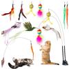 AiQInu Giochi per Gatti, 12 Pezzi Gioco Gatto Interattivo con Ventosa, 2 Canna Pesca Giochi Interattivi per Gattis, Uccelli Piuma Bruco Giocattolo Gatto, Giocattolo di Intelligenza per Gatti Bacchetta