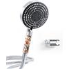 OFFO Set Completo Doccia con Filtro, Soffione + Flessibile + Supporto Parete,Bianco Coprifaccia 6 Modalità Getto Alta Pressione, Doccia Maniglia trasparente, Cromo