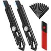 BIBURY Taglierino Professionale 2 PCS, Cutter Professionale Retrattile in Acciaio Inox con 10 Lame Sostituibili, Taglierino di Precisione, Coltello Multiuso per Ufficio, Casa - Nero