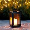 Lights4fun Lanterna in Metallo Zincato Nero per Interni ed Esterni con Candela LED a Pile di Lights4fun
