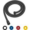 GEFIRE Tubo Doccia 1,5M Flessibile doccia in Acciaio Inossidabile Nero Tubo Doccia Flessibile da Anti Torsione G1/2 con 4 Doccia Riduttore di Flusso, Resistenza alle Alte Temperature
