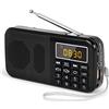 PRUNUS J-725 Radio Portatile Ricaricabile FM, Radiosveglia, Radiolina Portatili Digitale Piccola con Torcia di Emergenza, Funzioni di Orologio e di Allarme, Lettore MP3, Support USB/AUX/TF Card (Nero)
