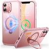 CUTELFON Custodia O3 Mag-Stand per iPhone 12/12 Pro con Supporto a 360°,[Compatibile con MagSafe][Eccezionalmente Delicata Sulla Pelle] Sottile Eopaca Magnetica Traslucida 6,1, Rosa Opaco