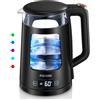 FOHERE Bollitore Elettrico, Bollitore in Vetro da 1.7L con Funzione Keep Warm, 5 Controlli di Temperatura, 2200W di Ebollizione Rapida, Spegnimento Automatico e Protezione Contro L'ebollizione a Secco