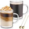 Anhow Tazze Colazione con Cucchiaio, 2 Pezzi Tazzine Caffe Vetro 350 ml Tazze Cappuccino Bicchieri Acqua Vetro per Latte, Caffè, Avena, Yogurt, Fiocchi D'avena