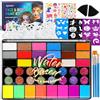 RIHAKO Set da Trucco, Kit per Truccabimbi, Set Professionale per Il Trucco del viso da 42 Colori, Kit body painting con Stencil, Pennello, Gemme, Halloween, Festa dei Bambini