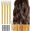 Hongma 800 ciocche di capelli con glitter e lamette per capelli 120 cm, extension per capelli con glitter, ciocche di capelli per capelli sintetici, kit di extension per capelli con lamette (dorato)