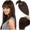 Elailite Hair Topper Capelli Veri Donna Clip in Posticci Toupee Toupet Silk Lace Protesi #2 Marrone Scuro 38g 35cm (10cmx10cm)