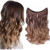 SEGO Extension Capelli Filo Invisibile Fascia Unica senza Clip Capelli Sintetici Ricci Mossi 50cm 90g - Marrone Cioccolato mix Castano Chiaro