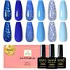 YSUVIN Smalto Semipermanente, 6 Colori Serie Blu, Cielo Blu Scuro Lago Glitterato Semipermanente Unghie Kit, Smalto Per Unghie Soak Off UV/LED Lampada Diy Manicure Nail Art Set, 8ml