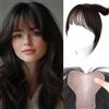 runrayay Topper per capelli RUNRAYAY da donna con frangia, veri capelli umani, 10x11 cm, base in seta, clip in topper per capelli fini per capelli diradati, design in velcro Frangia liscia