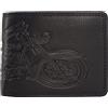 Fregery Portafoglio in pelle da uomo con protezione RFID con scomparto per monete e goffratura (marrone, verticale, moto, Harley Davidson), Nero , Querformat schwarz, Classico