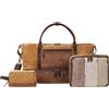 BRASS TACKS Leathercraft Borsone da Viaggio Grande XXL Uomo Donna in Tela Cerata Impermeabile con Pelle - Set 3 Pezzi con Scomparto Scarpe, Borsa Weekend, Necessaire e Palestra | Per Viaggi e Business