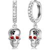 OHAYOO Orecchini a cerchio con teschio/lupo in argento 925, con teschio/lupo e teschio/lupo Huggie a forma di creolo, con zirconi, per Halloween, per uomo e donna