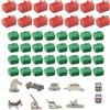 OFFAXE Monopoly Set di pezzi di ricambio - 12 alberghi rossi, 32 case verdi e 8 personaggi in metallo - Monopoli accessori di alta qualità per giochi da tavolo, ricambio case e hotel in plastica
