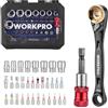 WORKPRO 34 Pezzi Mini Set Chiavi a Bussola con 1/4 Cricchetto a 72 Denti, Kit chiavi a bussola Portatile, 23 Punte in Acciaio S2, Ideale per Lavori Meccanici