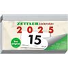 Zettler - Calendario a strappo giornaliero 2025 Q, 10,9 x 5,9 cm, calendario a strappo con sudokus, tempo sole e lunare, nome, clip brevetto grigio chiaro, con sospensione e calendario tedesco