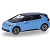 Herpa modellino VW ID.3, blu oceano solido, miniatura in scala 1:87, pezzo da collezione, Made in Germany, modello in plastica