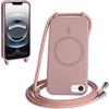 FMPCUON FNPCUON Cover Magnetica Silicone per iPhone 16E con Cordino,Compatibile con MagSafe,Custodia con Laccio Collana Tracolla Collo Sottile TPU Antiurto Protettiva Case con Corda.Rosa