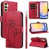 Bravoday Cover per Samsung Galaxy A25 5G, Custodia in PU Pelle Portafoglio Flip Schede con Slot per Carte, Magnetica Antiurto Cover per Galaxy A25 5G, Rosso