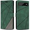 SONWO Cover per Google Pixel 6A Custodia, Flip Caso in PU Pelle Case Cover Premium Portafoglio Custodia per Google Pixel 6A, Slot per Schede, Supporto Stand, Verde