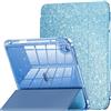 INFILAND Custodia per iPad 11 Generazione A16 11 Pollici 2025/iPad 10 Generazione 10,9 Pollici 2022,Glitterata con Retro Trasparente Brillante, Portapenne, per Bambini e Ragazze (Blu)