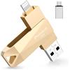 Patianco Chiavetta USB per iPhone, [MFi Certified] Patianco Pendrive per Lightning 256GB USB 3.0 Chiave USB C Memoria Stick 3 in 1 Backup Rapido con un Clic per OTG Android/Mac/PC/TypeC-iPhone/iPad(256G,Oro)