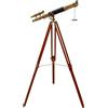 Markenlos Telescopio in ottone con treppiede in legno antico supporto da pavimento dorato
