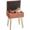 YMYNY Sgabello da trucco con vano portaoggetti, sgabello quadrato in velluto, moderno multifunzionale, per camera da letto, soggiorno, ufficio, gambe dorate, 40 x 29,5 x 48 cm, rosa HBD024P