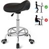 YEEZEE Sgabello da sella ergonomico - Comoda sedia girevole e regolabile con ampio cuscino, ruote e pedale ad anello per medicina, massaggio, salone, ufficio e casa (nero)